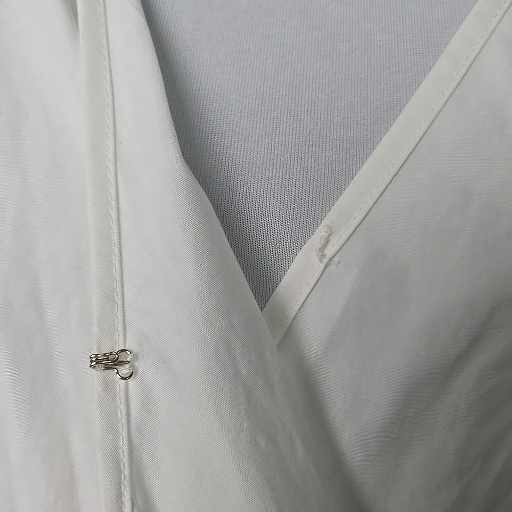 MK Michael Kors White Poplin Cotton‎ Puff Sleeve Wrap Top Large  L New $145 - Picture 7 of 10